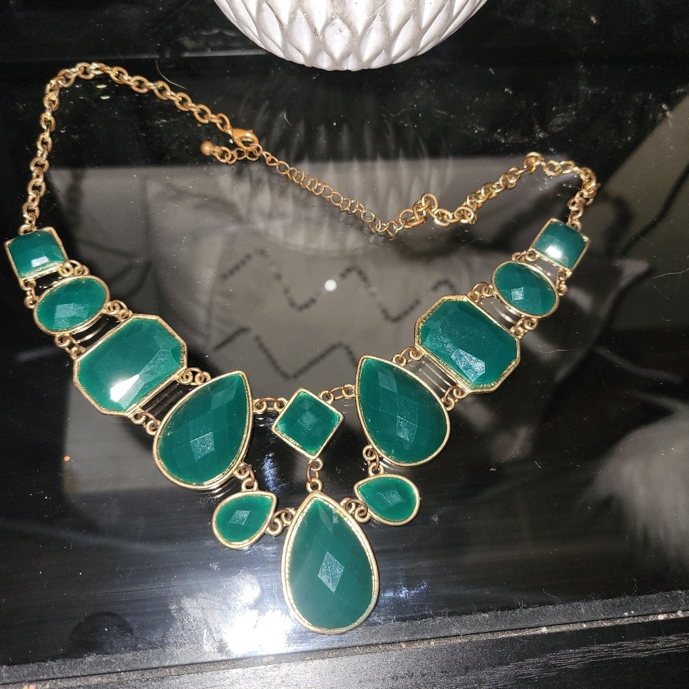 Cookie Lee Green and Gold Statement Necklace